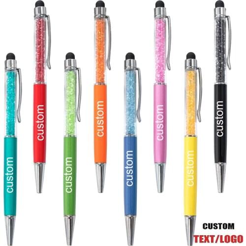 1PC Customized Text Logo Crystal Ballpoint Pen Creative Stylus Touch Pen 26 Colors Write Ballpen Stationery Office School Supply