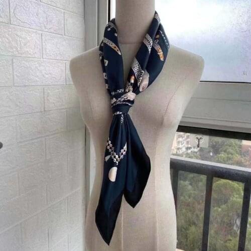 2021 new arrival spring summer classic chain 100% pure silk scarf twill hand made roll 90*90 cm shawl wrap for women lady gift