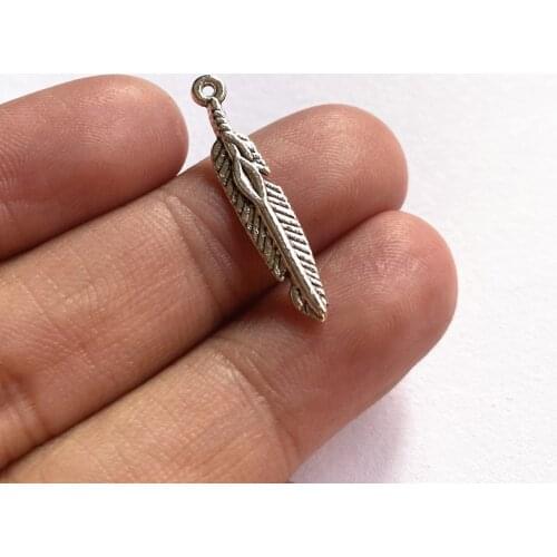 30pcs/lot Feather Charms Tibetan Silver Color Pendant Accessories Diy Women Earring Handmade Findings Jewelry Making Supplies