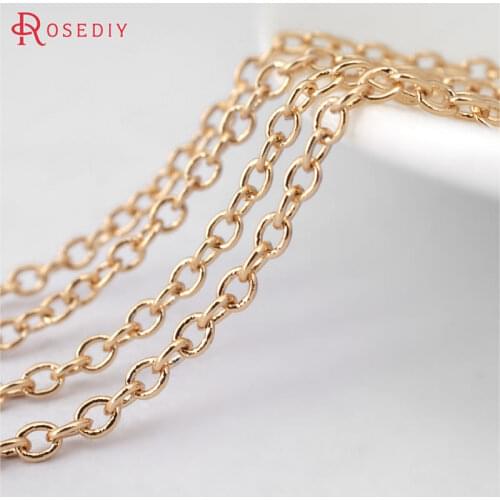 31196)2 meters width 2MM 24K Champagne Gold Color Plated copper Round Oval Shape Link Chains Diy Jewelry Accessories