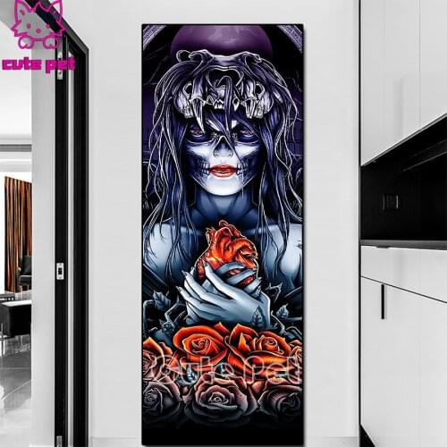 5D DIY Art full drill Skeleton woman rose diamond Paintings Home Decor cross stitches Mosaic Hallowmas Diamond Embroidery large
