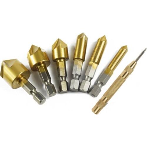 6pcs set Hex shank five-blade with groove chamfering chamfering knife 90 degree chamfering knife boring woodworking hole opener