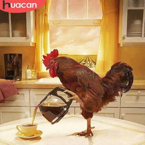 HUACAN Full Drill Diamond Painting Animal Chicken Cross Stitch Mosaic Coffee Diamond Art Decoration For Home