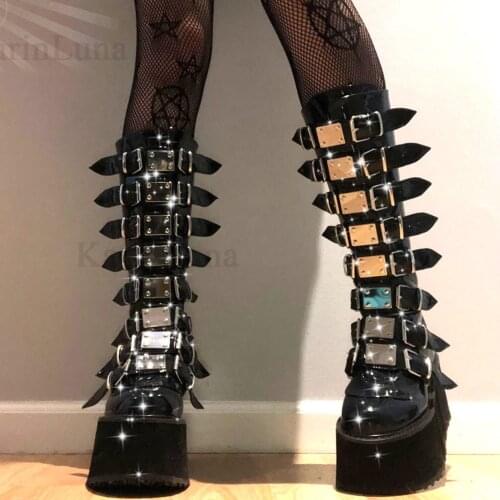 Brand Design Gothic Style INS Hot Sale Great Quality Fashion Motorcycle Boots Big Size 34-50 Wedges Buckles Platform Boots