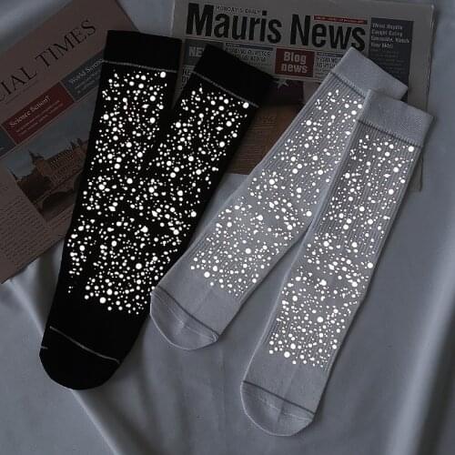 Fashion Reflective Cotton Stockings Crew Women Girl Night Luminous Hip Hop Cool Street-wear Dot Printing Glitter Long Stockings