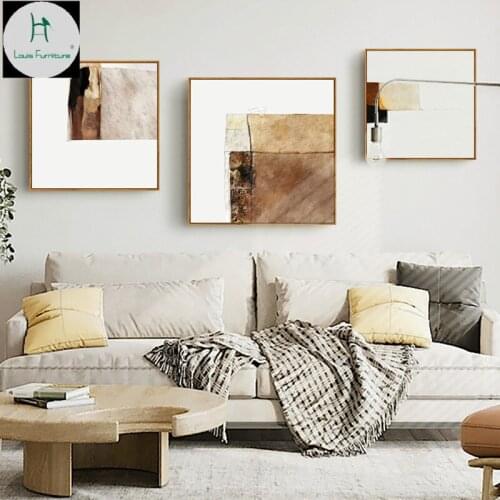 Nordic decorative painting living room sofa background wall triptych earth color department abstract restaurant hanging picture