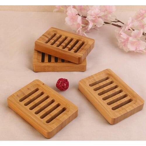 Wooden Natural Bamboo Soap Dishes Tray Holder Storage Soap Rack Plate Box Container Portable Bathroom Soap Dish Storage Box SN
