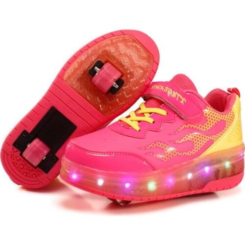 2020 Kids LED roller sports shoes children glowing light up luminous sneakers with wheels kids rollers skate shoes for boy girl
