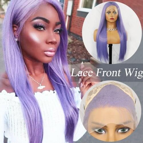 Beautiful Diary Long Straight Gluesless Wigs For Black Women 13x4inch Purple Color Heat Resistant Synthetic Lace Front Wig