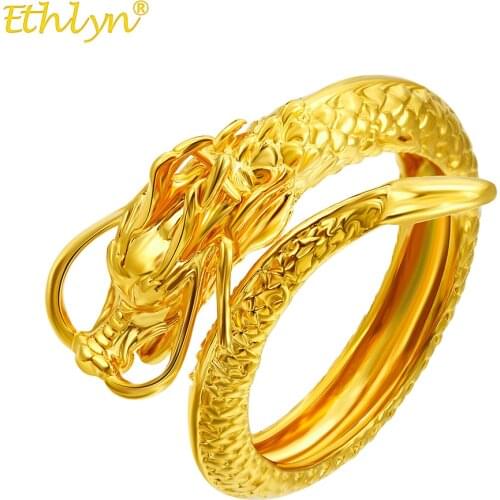 Ethlyn New Fashion Gold Color Dragon Rings for Women Men Hiphop Rock Jewelry Gift MY225