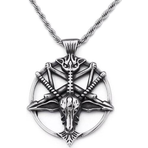 European and American jewelry Vintage literary taro sheep head Devil God Pan God round titanium steel pendant