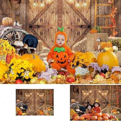 Fall Farm Backdrop Rustic Warehouse Barnyard Wood Door Pumpkin Haystack Photography Background Party Decoration Photo Booth