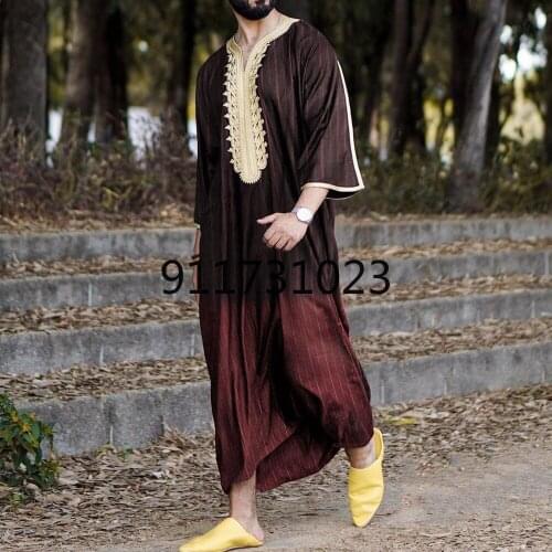 Eid Ramadan Men 2021 Spring Autumn Abaya Dubai Kaftan Pakistan Muslim Fashion Islamic Clothing Vintage Casual Loose Robe
