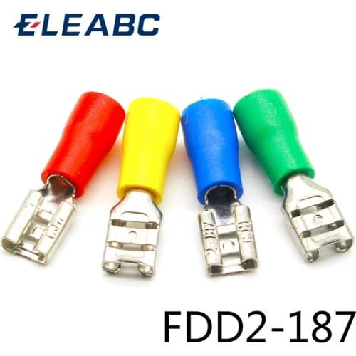 FDD2-187 Female Insulated Electrical Crimp Terminal for 16-14 AWG Connectors Cable Wire Connector 100PCS/Pack FDD2-187 FDD
