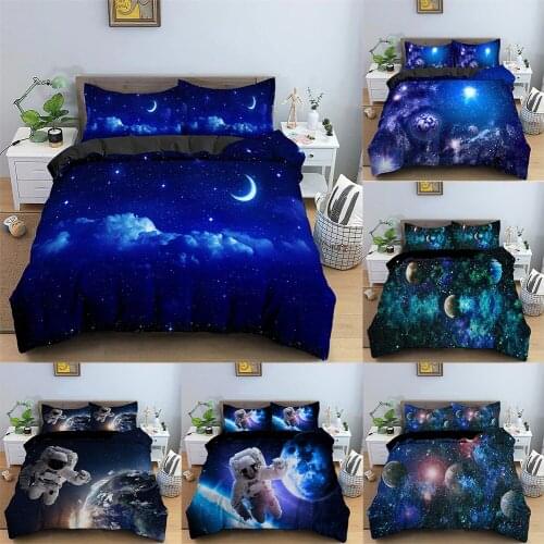 Space Star 3D Galaxy Duvet Cover Set Single Double Twin/Queen 2/3pcs Bedding Set Universe Outer Space Themed Bed Cover Sets
