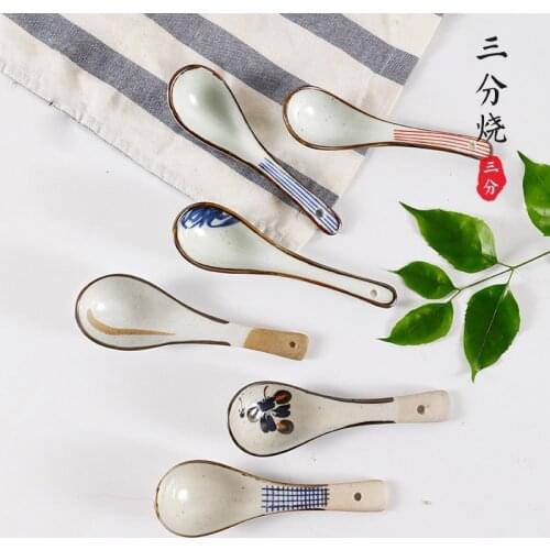 San Fen Tao Ci Japanese Style Creative Soup Spoon Personality Long Handle Spoon Hotel Tableware Household Meal Spoon Bent