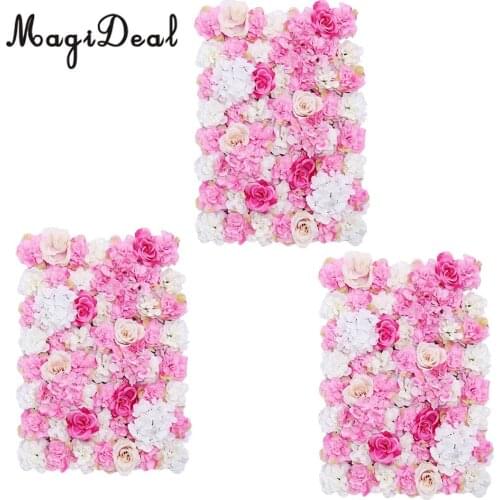 MagiDeal 3pcs Upscale Artificial Flower Wall Panels Stage Background Wedding Venue Decor Hot Pink