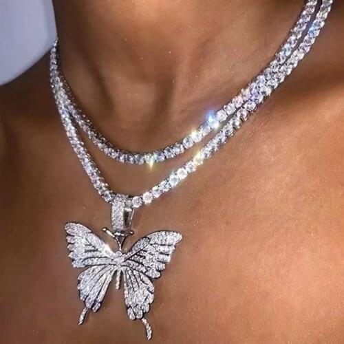 Exaggerated Big Butterfly Pendant Necklace Rhinestone girl chain BLING tennis chain crystal necklace Party Jewelry