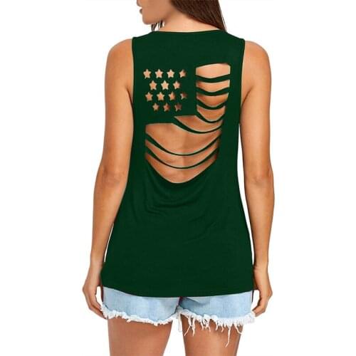 Summer Soft Women Tank Top Fitness Sexy Sleeveless Sport T Shirt Elegant Lady Bottoming Streetwear American Flag Hollow Out Cami