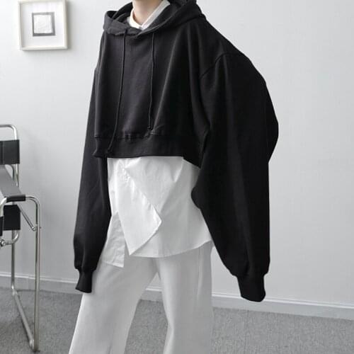 MIXCUBIC 2020 Autumn Korean style unique Sleeve slit desgign sweatshirt men casual loose short section sweatshirt Outerwear,S-XL