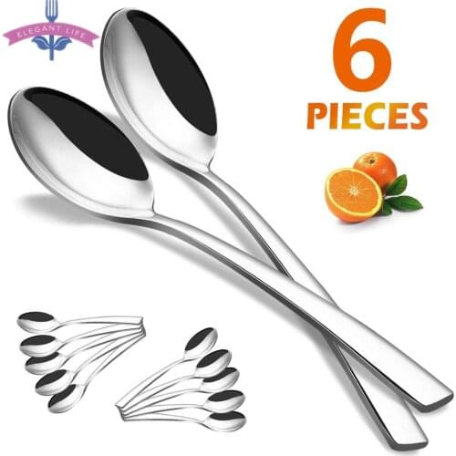 6PCS Stainless Steel Dinner Spoons Set Mirror Polished Flatware Set Dinnerware Set For Home Kitchen