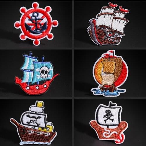 Sailing and Rudder Embroidered Patches Pirate Boat knapsack Jean coat DIY Decoration Applique Iron on clothes