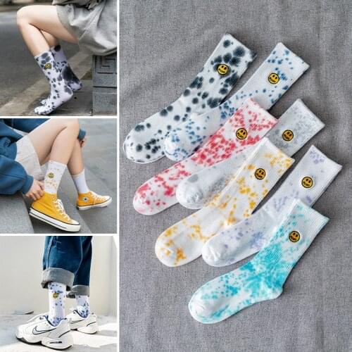 New Tie-dye Smiling Face Men and Women Socks Cotton Harajuku HipHop Skateboard Funny Colorful Vortex Spot Fashion Girls Sockings