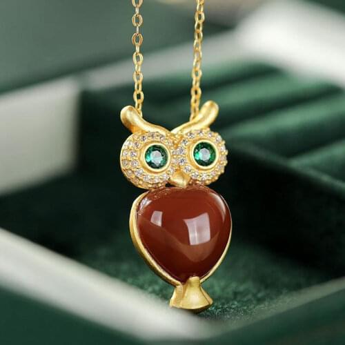 Original enamel porcelain craft Owl Pendant Necklace Chinese style retro palace style minority design womens Christmas gifts