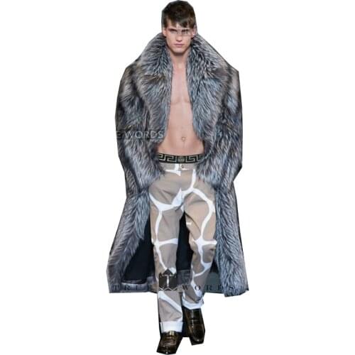 Autumn winter new fur coat men long imitation fox fur coat European and American fur integrated windbreaker jacket