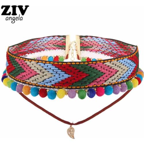 New Fashion Jewelry Double Layer Handmade Embroidery Flower Choker Necklaces Boho Ethnic Collar Leather Chocker For Women ZA44