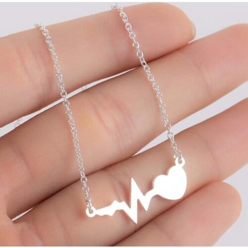 Stainless Steel Heart Necklace For Women Gold Silver Color Long Chain Love Electrocardiogram Pendant Necklace Custom Jewelery