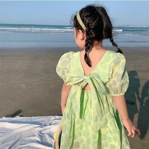 Girls' Dress Green Childrens Clothes 2021 New Korean Dress Girl Summer Dress Little Girs Backless Princess Dress