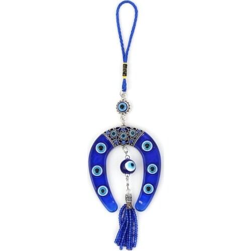 Eye Blue Horseshoe Shape Charm Car Keychain Jewelry Pendant With Bule Eye Bead L0213