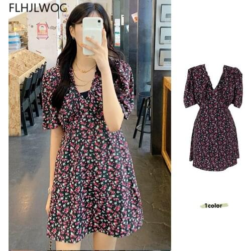 Prairie Chic Korea Female Vestidos Cute Sweet Japanese Girls Style Floral Printed Retro Vintage Women Dress
