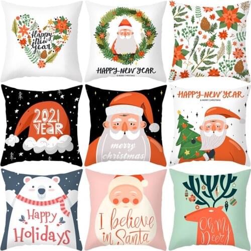 Christmas Cushion Cover Home Decorative Pillows for Sofa Cute Santa Cruz Throw Cases Sleeping in Bed Armchair 2021 New Year