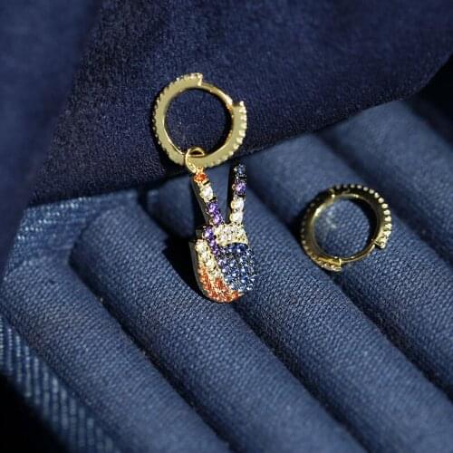 925 Sterling Silver Yellow Gold Color Asymmetric Pop V Hand Victory Gesture Earrings Multicolor Zircon CZ Women Fine Jewelry
