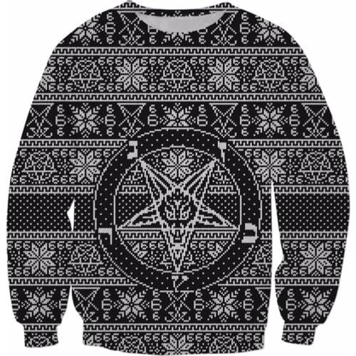 SOSHIRL Satanic Ugly Crewneck Sweatshirt Funny Unisex Winter Hoodies Harajuku Holiday Pullovers Christmas Hip Hop Streetwear