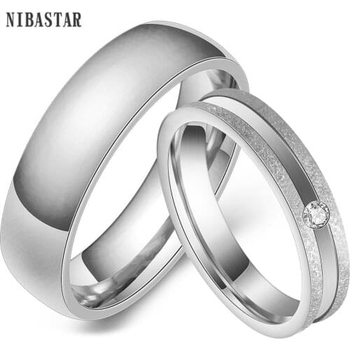 NIBASTAR Simple Design Wedding Rings For Couple Stainless Steel Minimalism Marriage Men Women Promise Jewelry Accessories