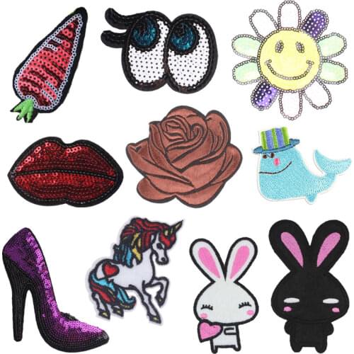 Unicorn Iron on Patch Rabbit Embroidered Patches for Clothing DIY T-shirt Applique Heat Transfer Stickers Stripes on Clothes F