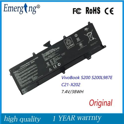Original 7.4V 38Wh New Laptop Battery for ASUS VivoBook C21-X202 S200 S200E X202 X202E X201 X201E series S200E-CT209H