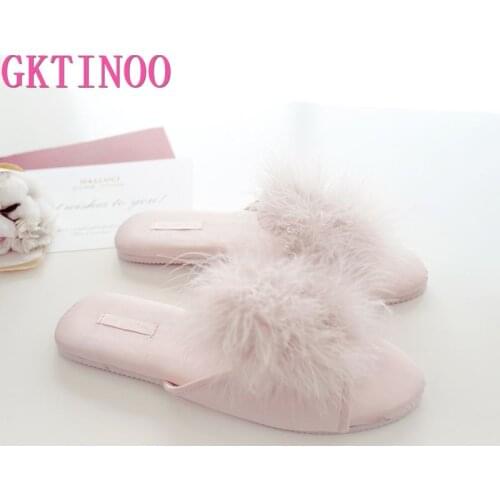 GKTINOO Japanese Peep-toe fur slippers shoes for women classic sweet Slippers ladies Bedroom non-slip wood floor slides shoes