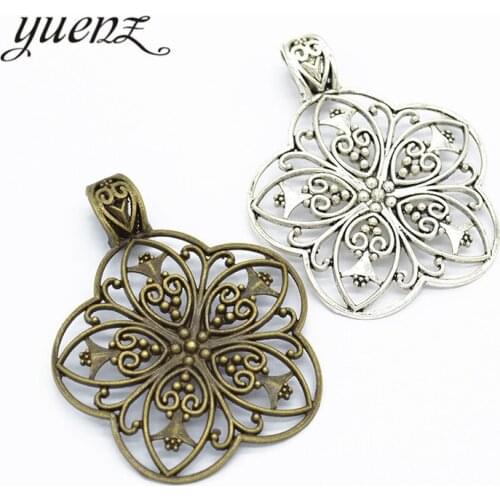 YuenZ 1pcs 2 colour Antique silver color flower Charm Pendants for Necklace Jewelry Accessories Diy Jewelry Making 65*52mm Q192