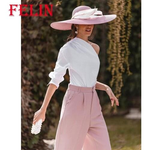 FELIN Za Women Summer White Casual Shirt Office Lady Blouse Sexy Cropped One-shoulder Tops Mujer Button Elegant Mujer Blusas