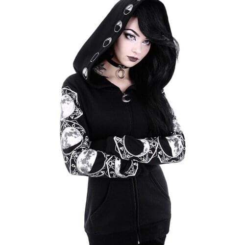 Hot Sale 2020 Autumn Female Hoodies Zipper Up Slit Back Long Sleeve Loose Printing Women Fleece Hoodies Coats Plus Size Women