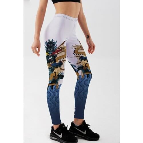 Women Leggings for Fitness Push UP Sexy Digital Print Blue Sea Dragon Ship Feamle Workout Legging