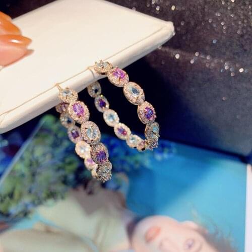 Bilincolor purple oval zircon hoop earrings womens circle zircon earrings earrings for women