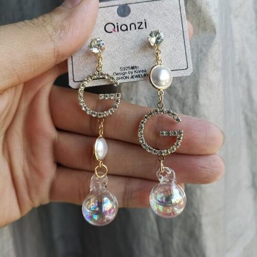 S925 Needle Letter Rhinestone Earrings Women Geometric Round Ball G Drops Earings Brand Fashion Korean Jewelry Z025