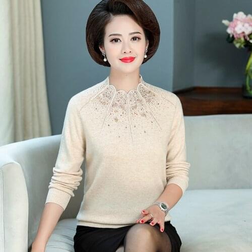 Women Autumn Winter Pure 100% Cashmere Thick Warm Sweater Elegant Middle Aged Mother Wool Sweater Pullover Free Shipping