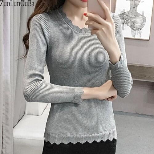 Zuolunouba Autumn Winter Season Fashion Commuter Women Knitting Sweater Solid Color Slim Harajuku Lady Plus Velvet Pullover
