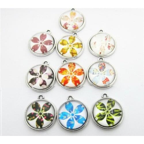 20pcs Mix random five leaf flowers dangle charms for bracelets bangles necklace jewelry accessory glass hanging charms